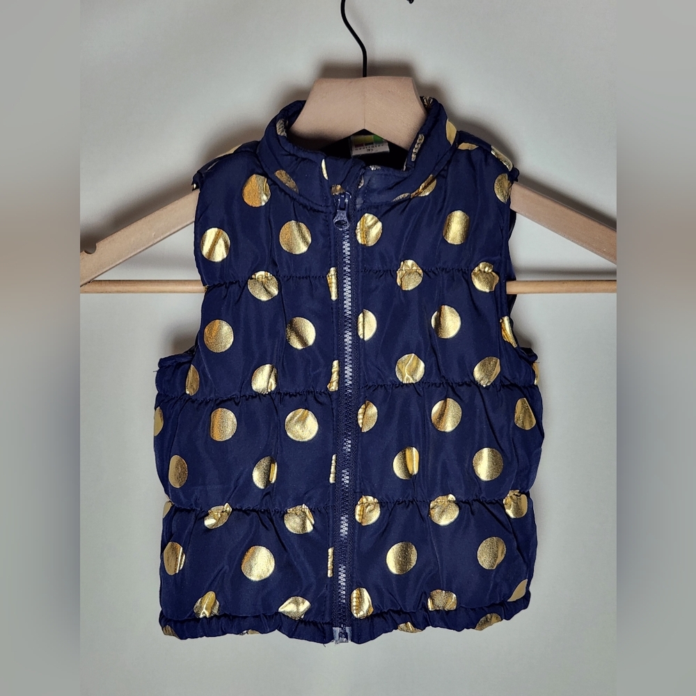 Healthtex Girls 3T Navy and Gold Polka Dot Zipper Puffer Vest